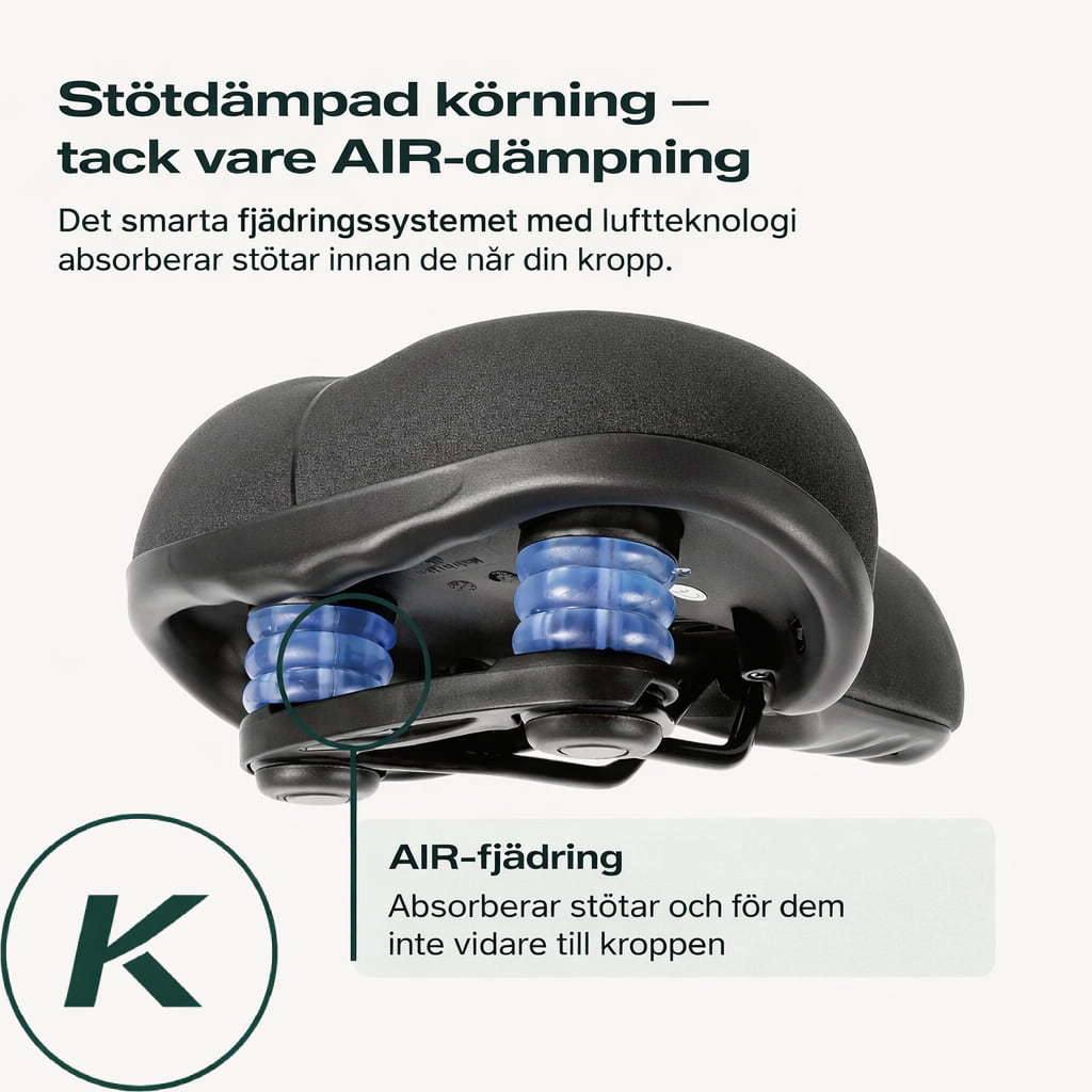 Alpensadel Komfort underifrån med AIR-fjädring som dämpar stötar