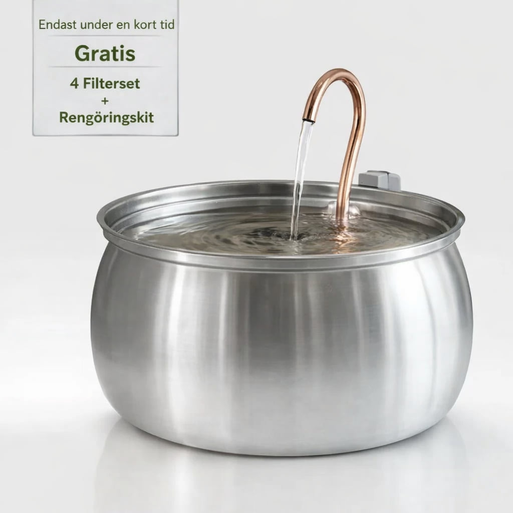 NordFlow kattfontän i rostfritt stål med kopparfärgad pip, 4 filter och rengöringskit ingår