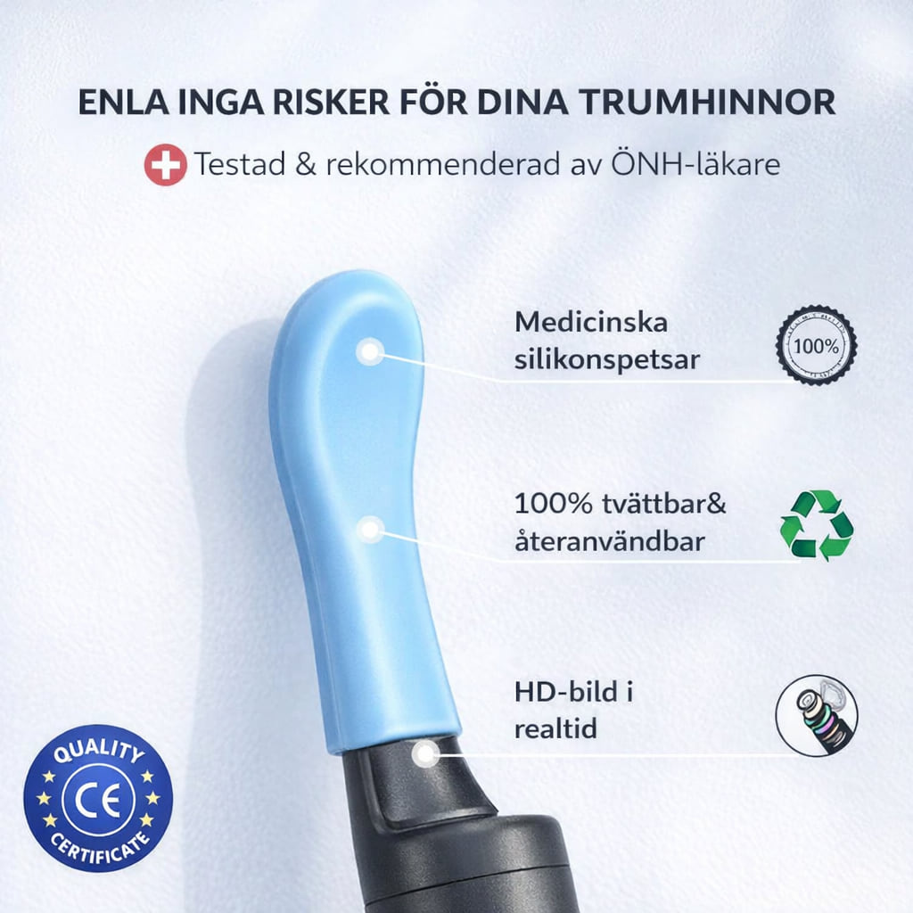Earo öronrengörare i blått med silikonspets, medicinska silikonspetsar och HD-bild