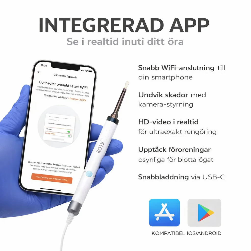 Earo-appen på en smartphone visar hörselgången i realtid, för iOS och Android