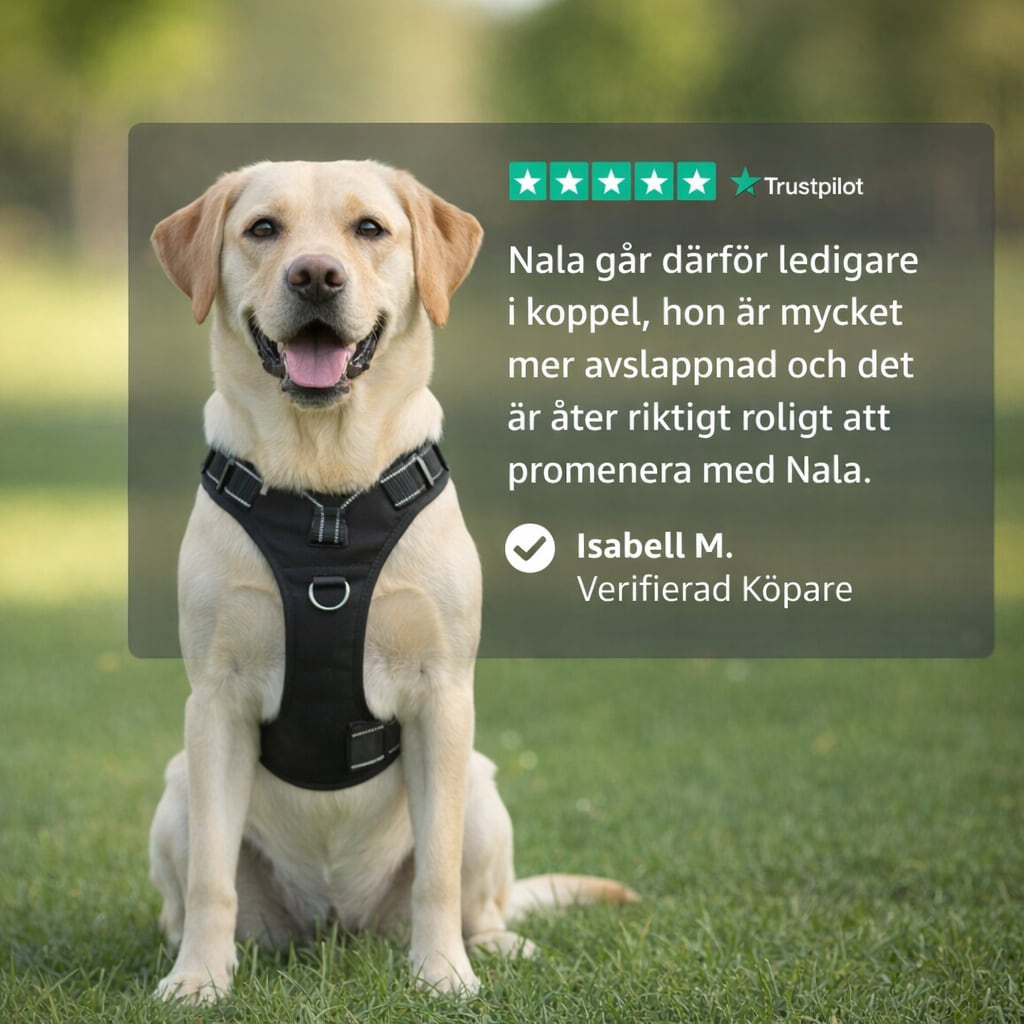 Labrador i antidragsele på en gräsmatta