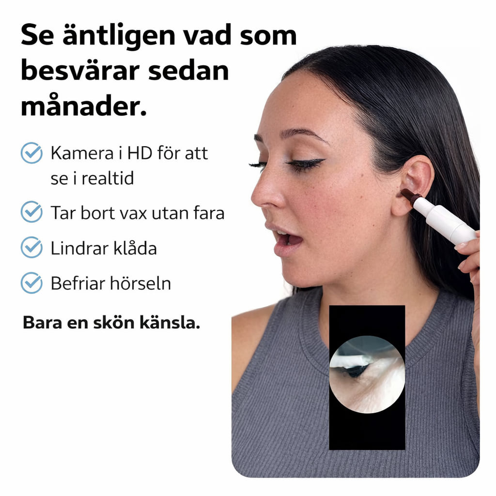 Kvinna använder Earo och ser hörselgången på telefonen