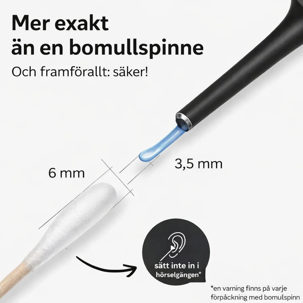 Earo-spetsen på 3,5 mm jämförd med en bomullstops på 6 mm