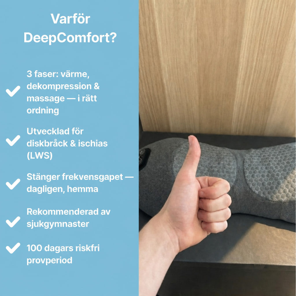 Lista med DeepComfort-dynans tre faser: värme, dekompression och massage