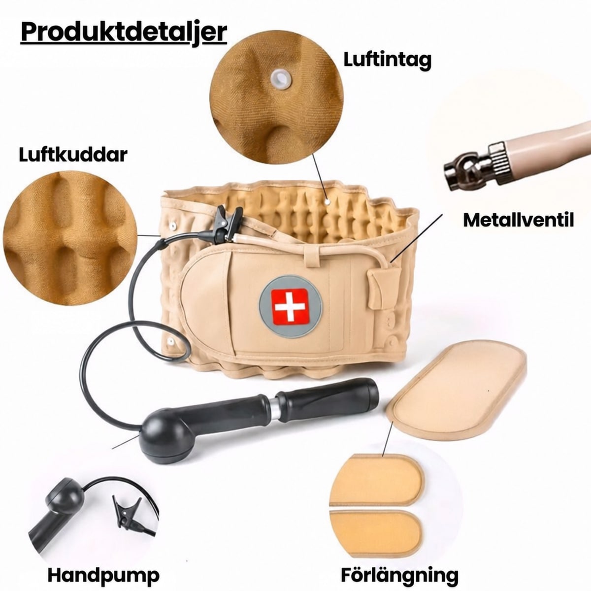 Produktdetaljer - luftkuddar, ventil och handpump