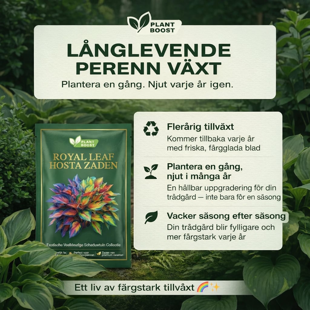 Fröpåse Royal Leaf Hosta med text om flerårig växt