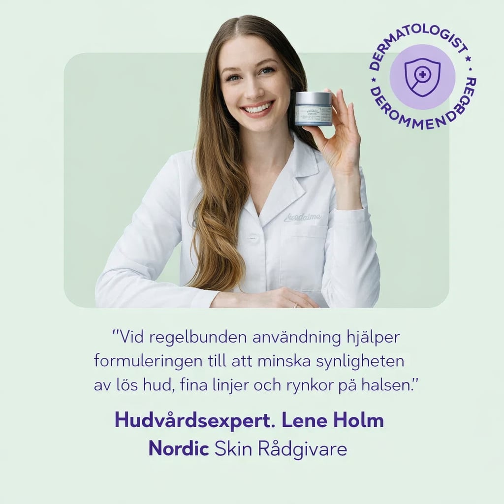 Hudvårdsexpert håller upp NordicSkinLab halskräm
