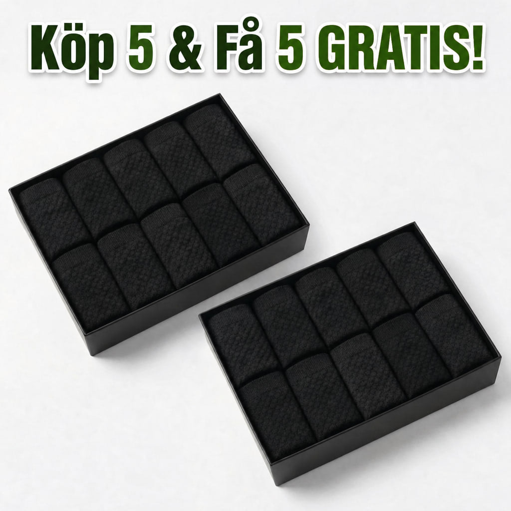 Två askar svarta bambusockor, köp 5 få 5 gratis