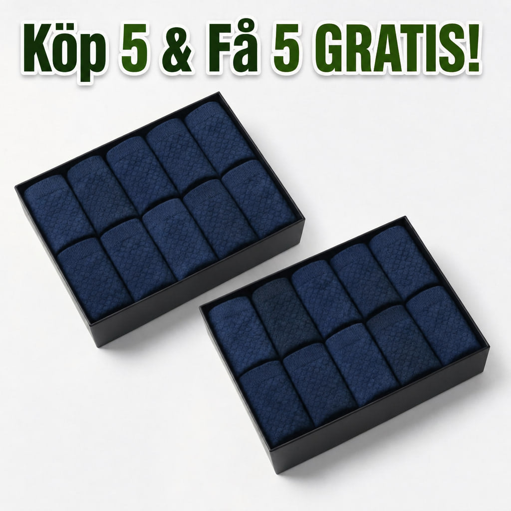 Två askar mörkblå bambusockor, köp 5 få 5 gratis